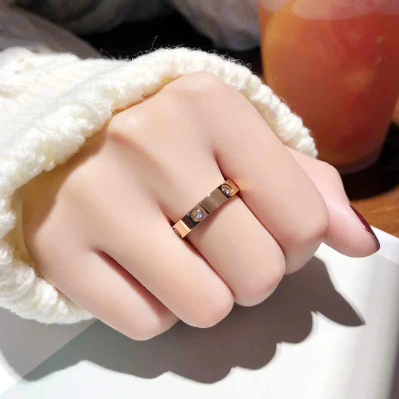 Veloura Rose Gold Love Ring – Stainless Steel with Shiny Zircon