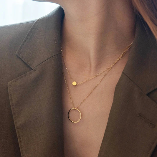 Veloura Aurelia Circle Necklace – 2-Layer Stainless Steel & Gold Plated Design