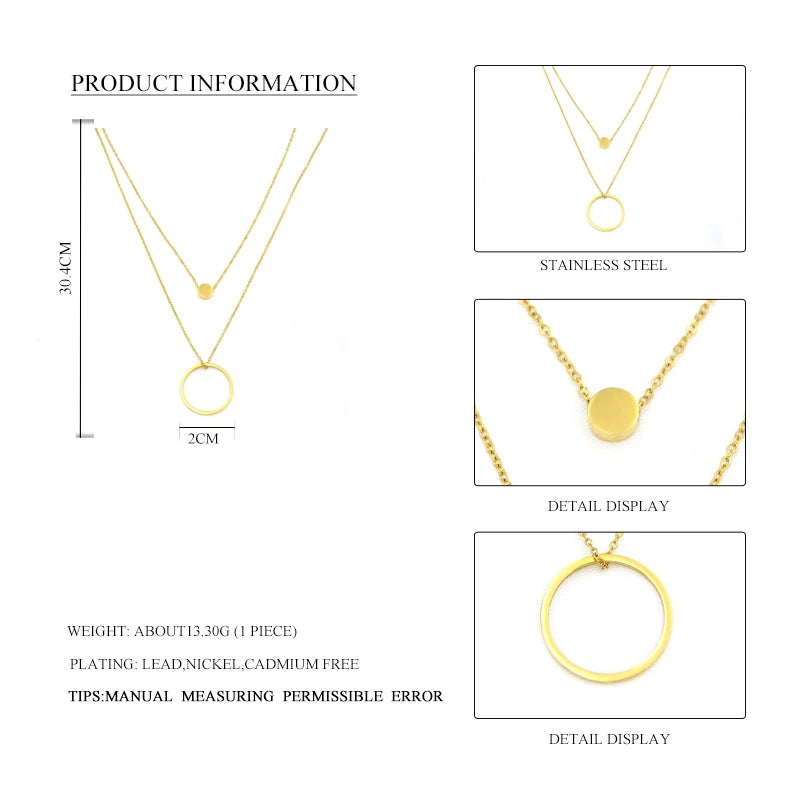 Veloura Aurelia Circle Necklace – 2-Layer Stainless Steel & Gold Plated Design