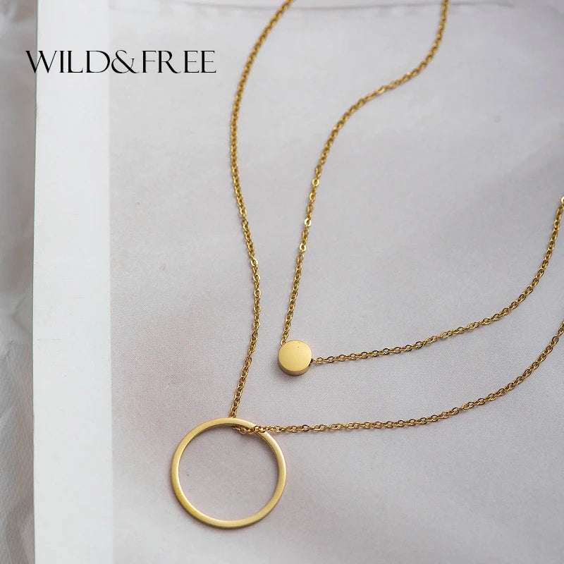 Veloura Aurelia Circle Necklace – 2-Layer Stainless Steel & Gold Plated Design