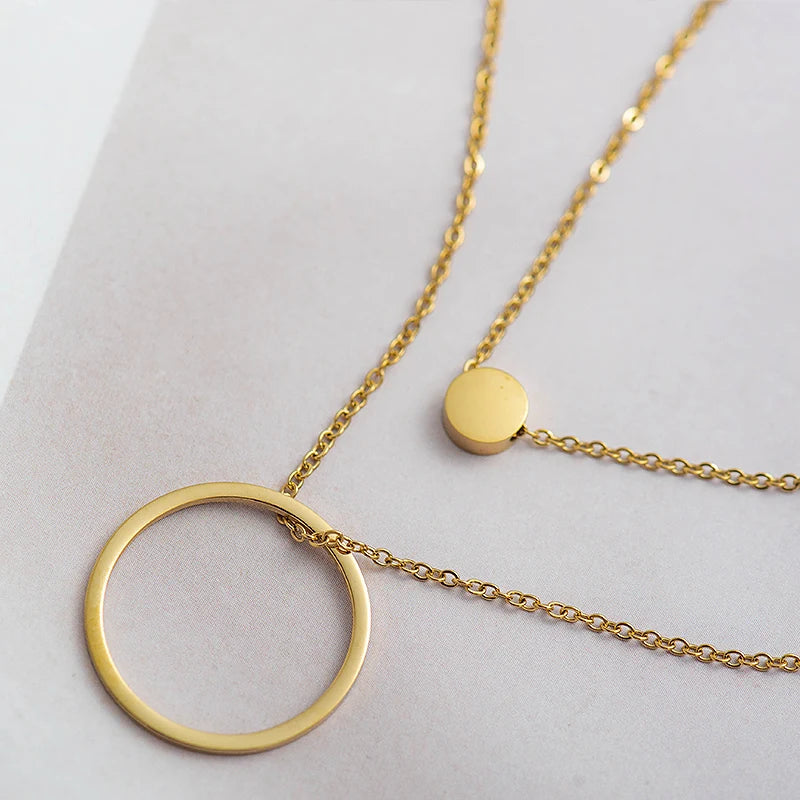 Veloura Aurelia Circle Necklace – 2-Layer Stainless Steel & Gold Plated Design