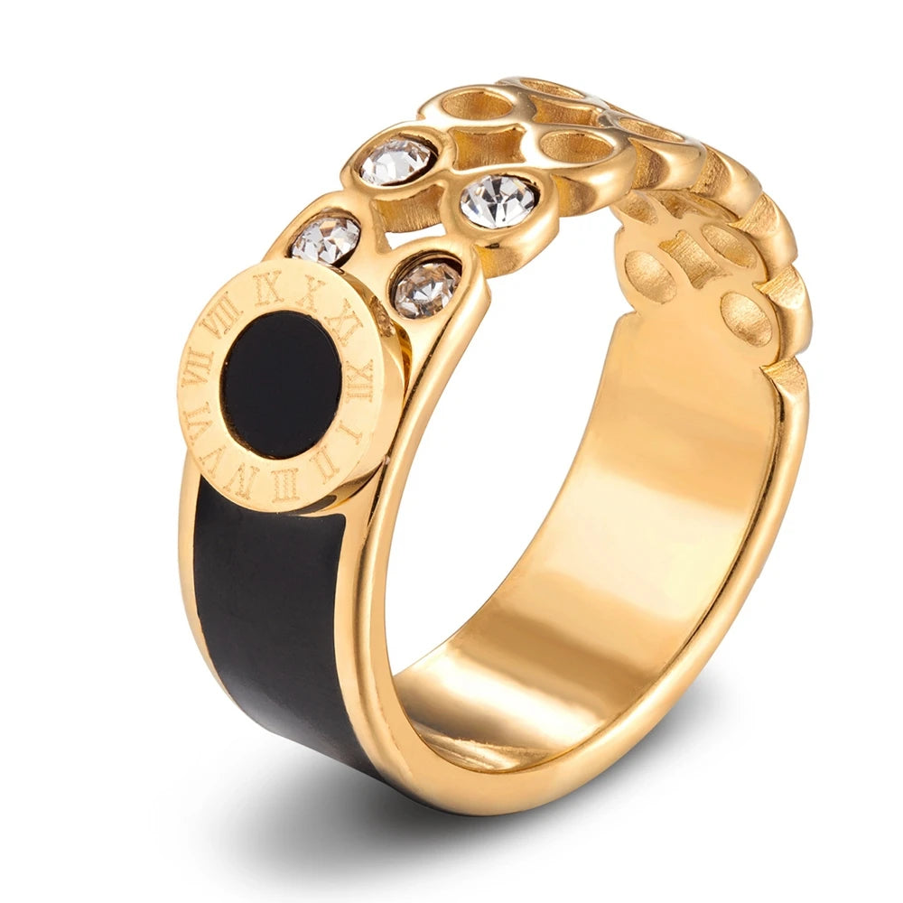 Veloura Geometric Roman Numeral Ring - Zircon & Luxe Stainless Steel