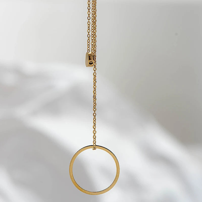 Veloura Aurelia Circle Necklace – 2-Layer Stainless Steel & Gold Plated Design