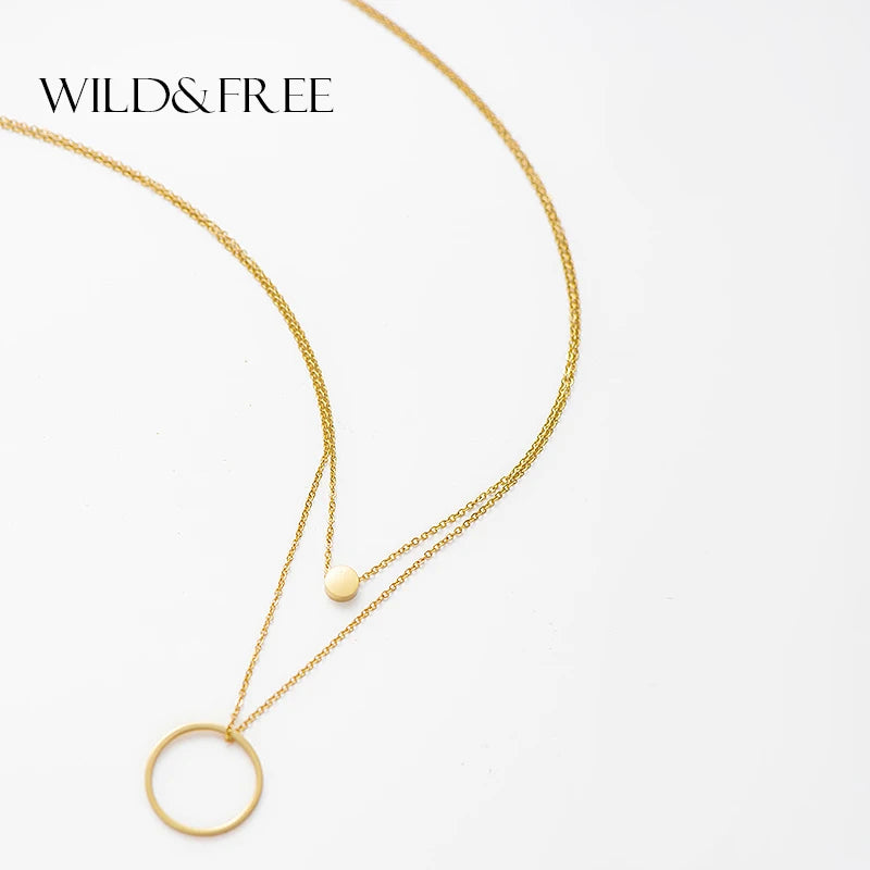 Veloura Aurelia Circle Necklace – 2-Layer Stainless Steel & Gold Plated Design