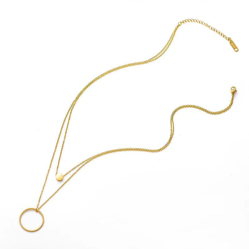 Veloura Aurelia Circle Necklace – 2-Layer Stainless Steel & Gold Plated Design