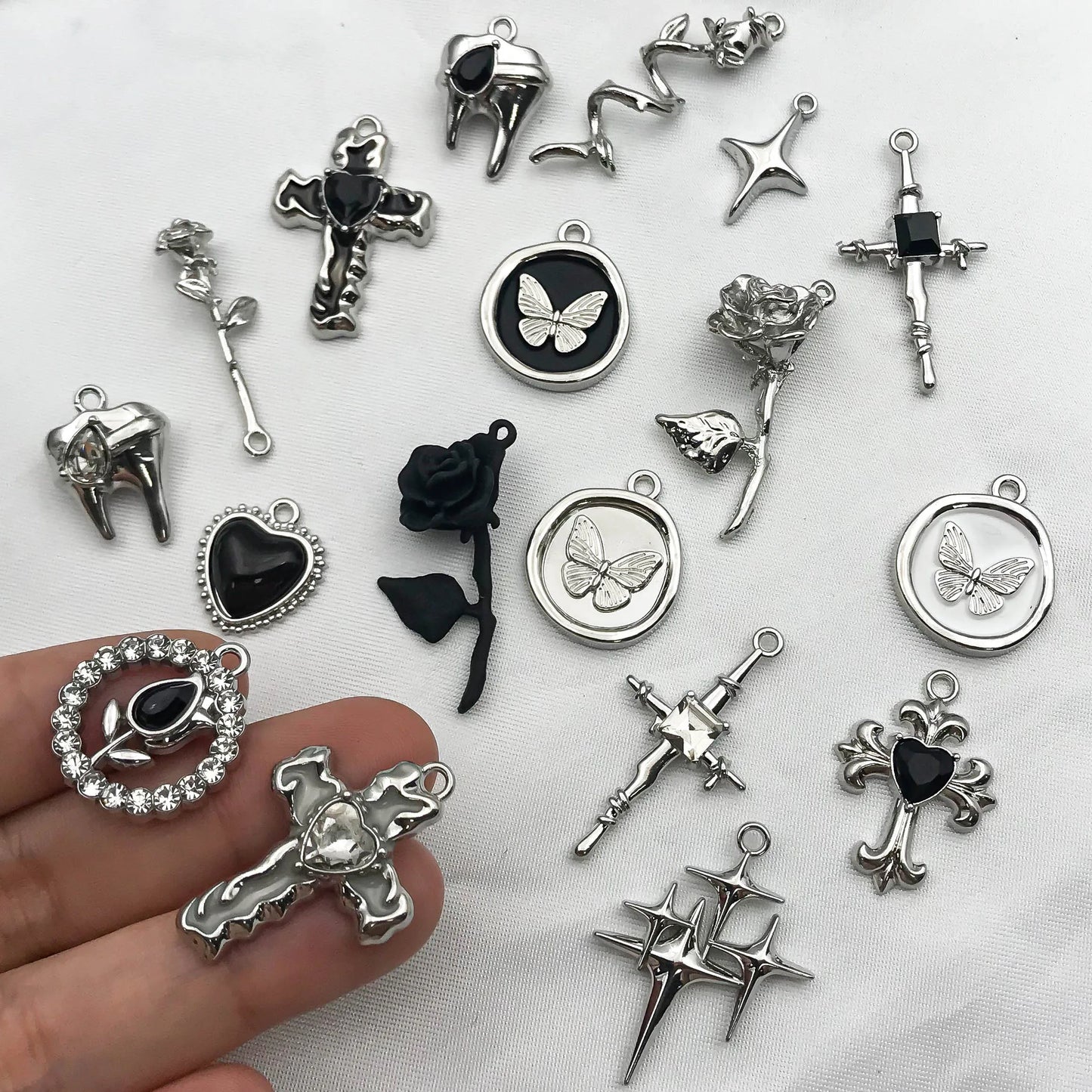 Veloura Butterfly & Cross Metal Alloy Charms - Black Series Pendants