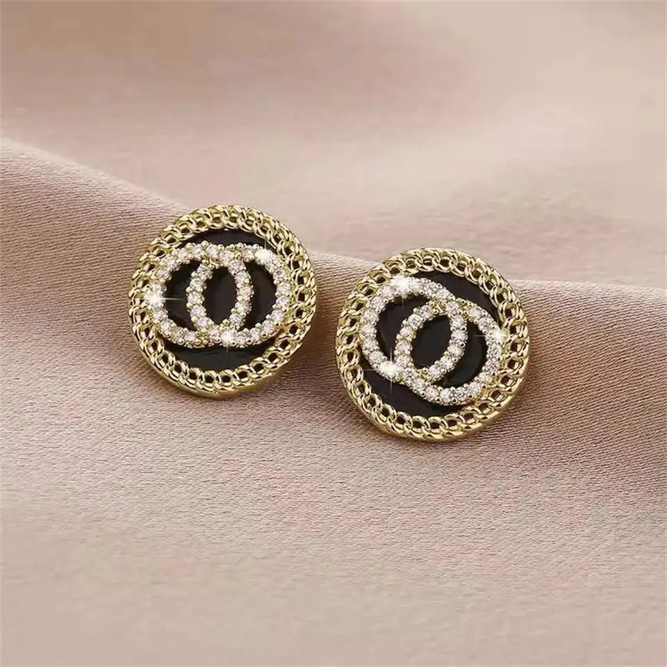 Veloura Enamel Circle Studs - Crystal & Luxe Alloy