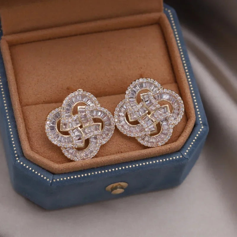 Veloura Floral Zircon Earrings - 14K Gold-Plated