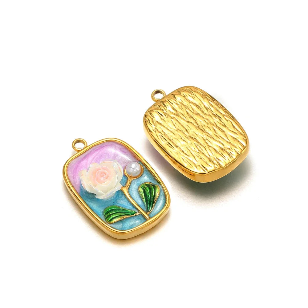 Veloura Macaron Rose Charm Set - Enamel & Stainless Steel