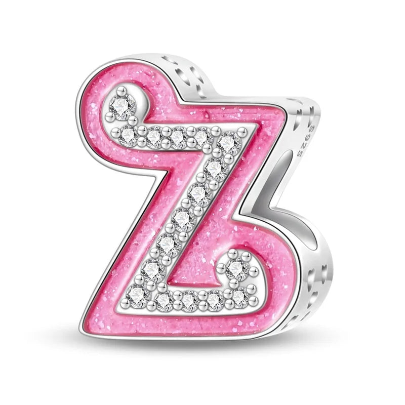 Alphabet Pink Princess Letter Charms Sterling Silver