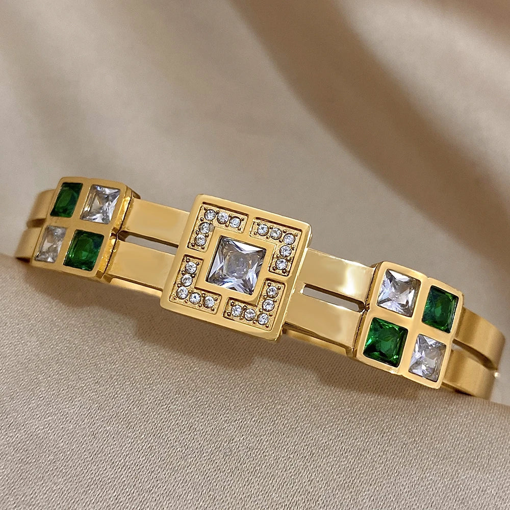 Veloura Emerald Zircon Cuff - Stainless Steel & CZ