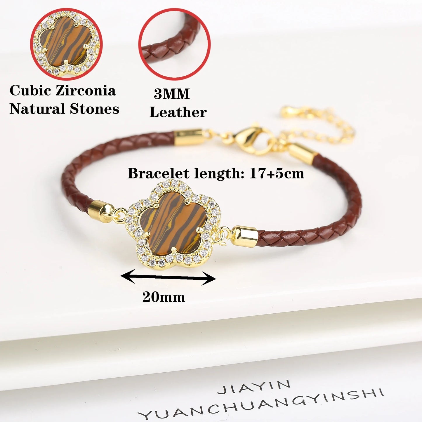 Veloura Five-Leaf Zircon Bracelet - Leather & Luxe Alloy