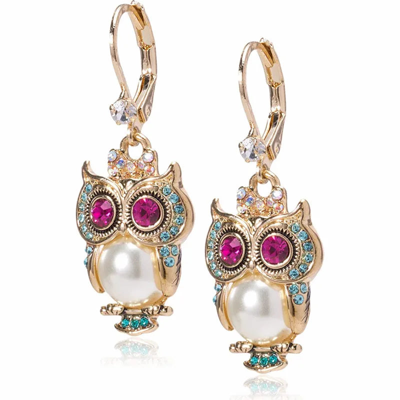 Veloura Gold Plated Owl Drop Earrings