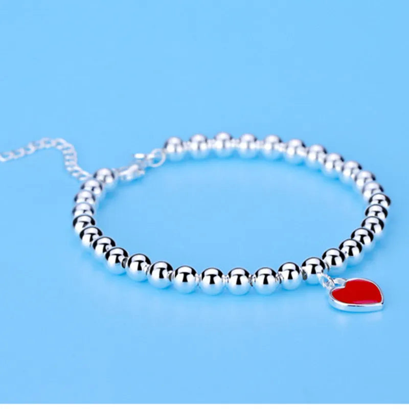 Veloura Sterling Silver Heart Bead Bracelet