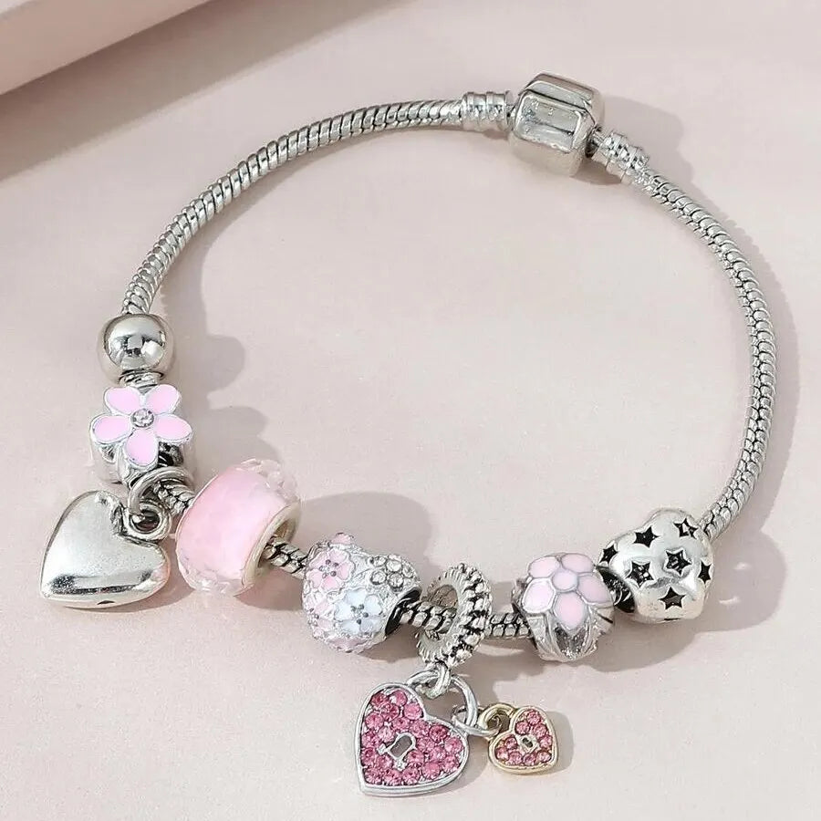 Veloura Love Heart Charm Bracelet - Crystal & Sterling Silver