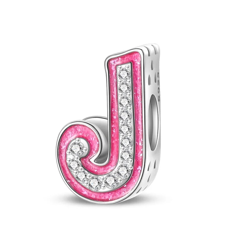 Alphabet Pink Princess Letter Charms Sterling Silver