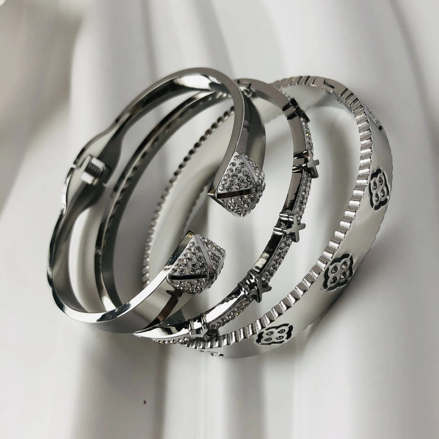 Veloura Crystal Love Bangle - Stainless Steel