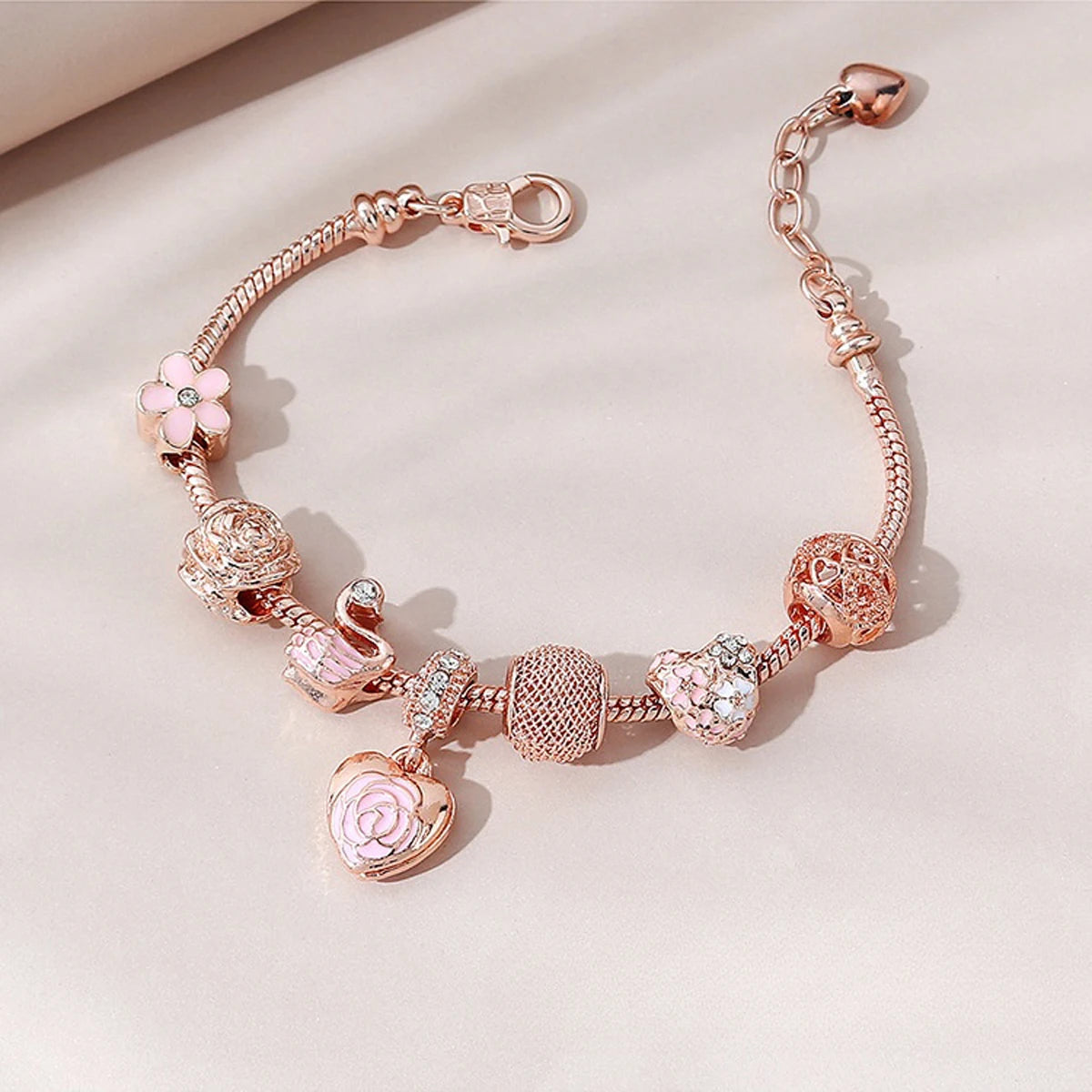 Veloura Oil Drip Rose Heart Bracelet - Luxe Alloy & Beads