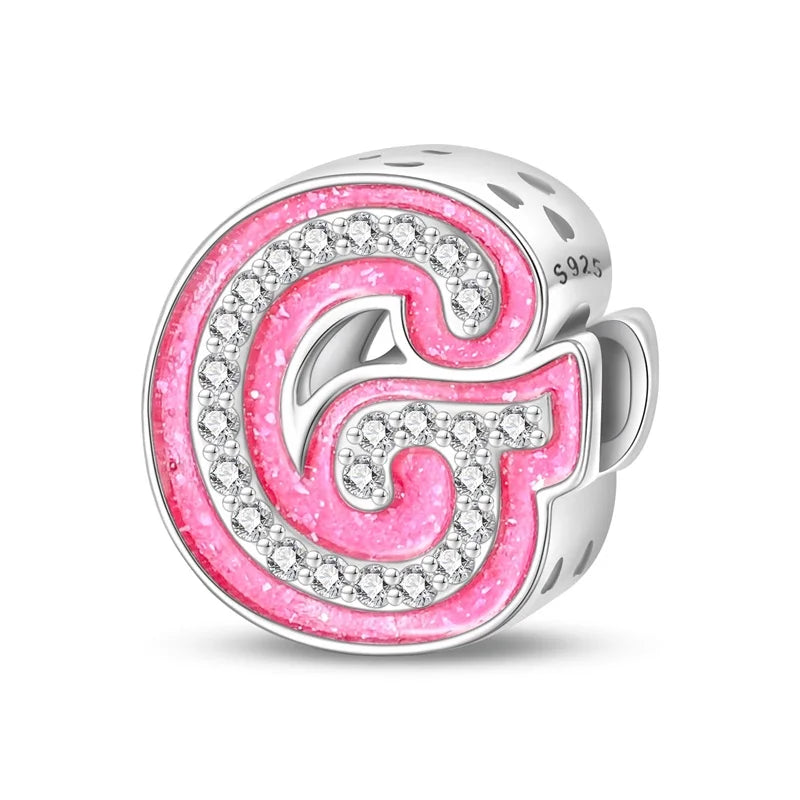 Alphabet Pink Princess Letter Charms Sterling Silver