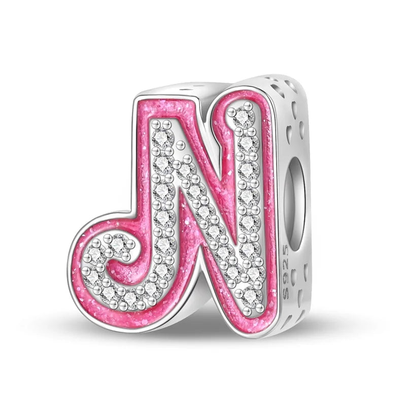 Alphabet Pink Princess Letter Charms Sterling Silver