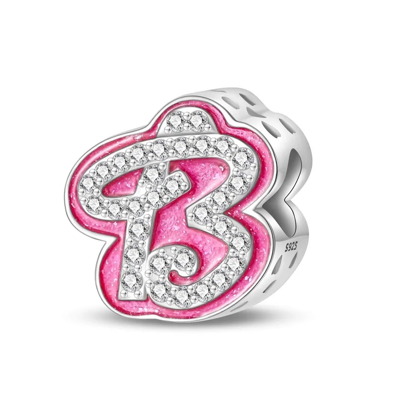 Alphabet Pink Princess Letter Charms Sterling Silver