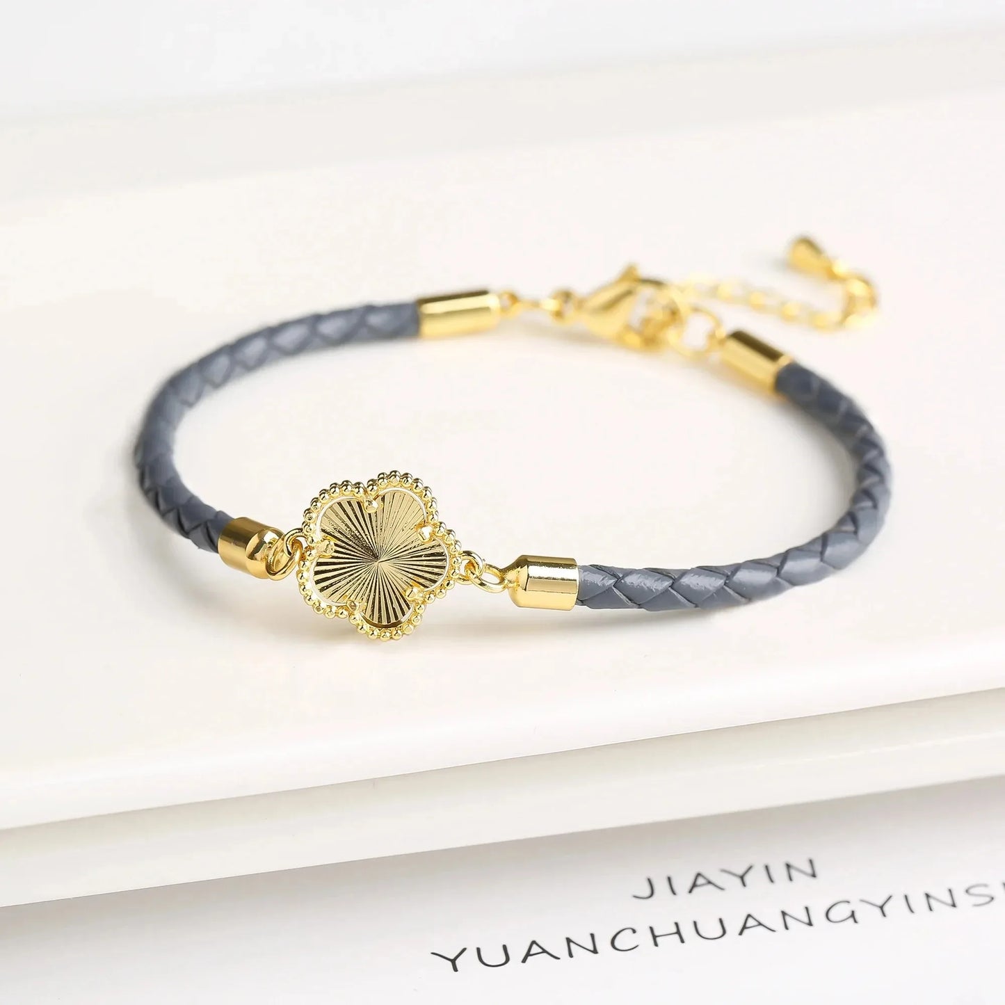 Veloura Five-Leaf Zircon Bracelet - Leather & Luxe Alloy