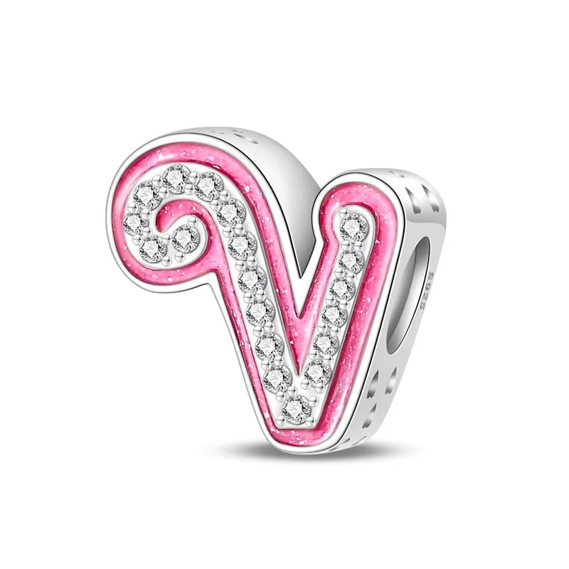 Alphabet Pink Princess Letter Charms Sterling Silver