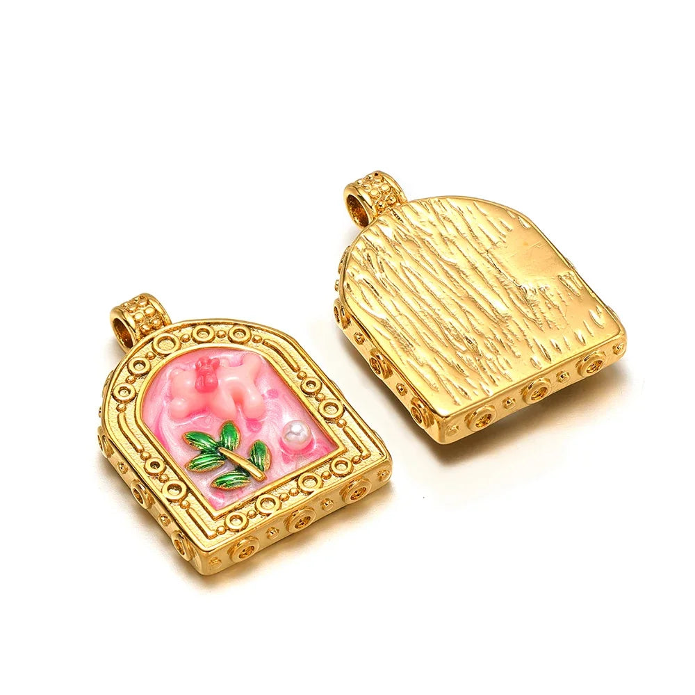 Veloura Macaron Rose Charm Set - Enamel & Stainless Steel