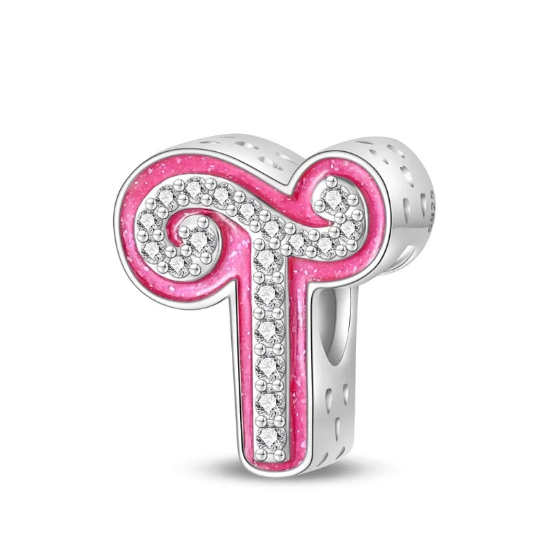 Alphabet Pink Princess Letter Charms Sterling Silver