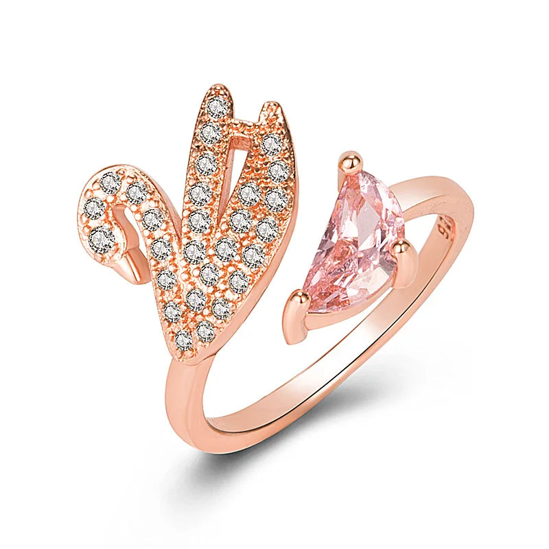 Veloura Swan Zircon Ring - Rose Gold-Plated & Sterling Silver