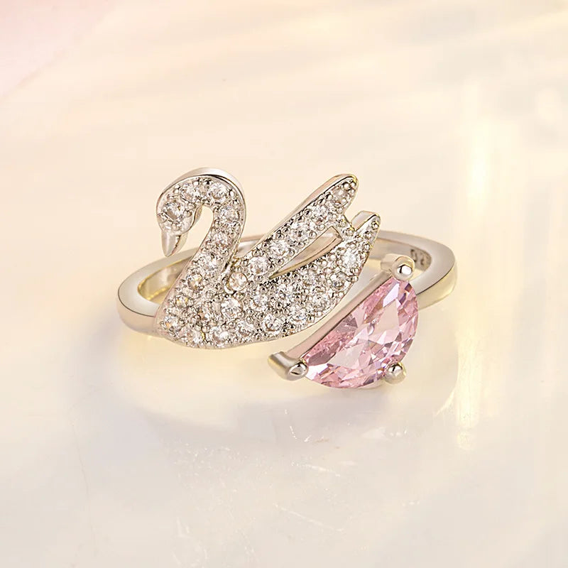 Veloura Swan Zircon Ring - Rose Gold-Plated & Sterling Silver