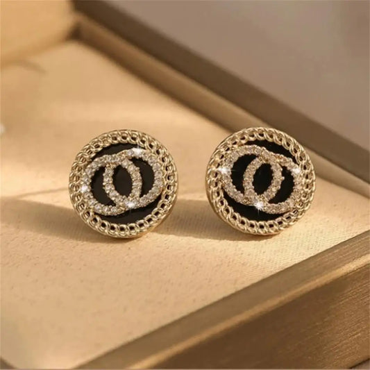 Veloura Enamel Circle Studs - Crystal & Luxe Alloy