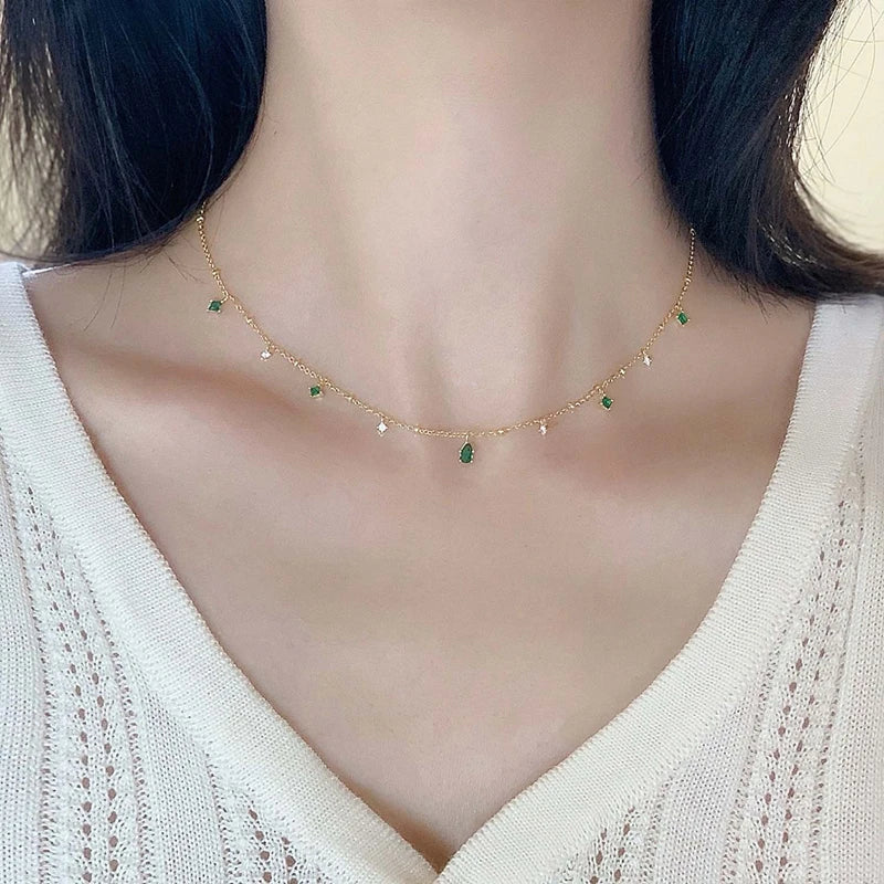 Veloura Green Crystal Zircon Drop Necklace