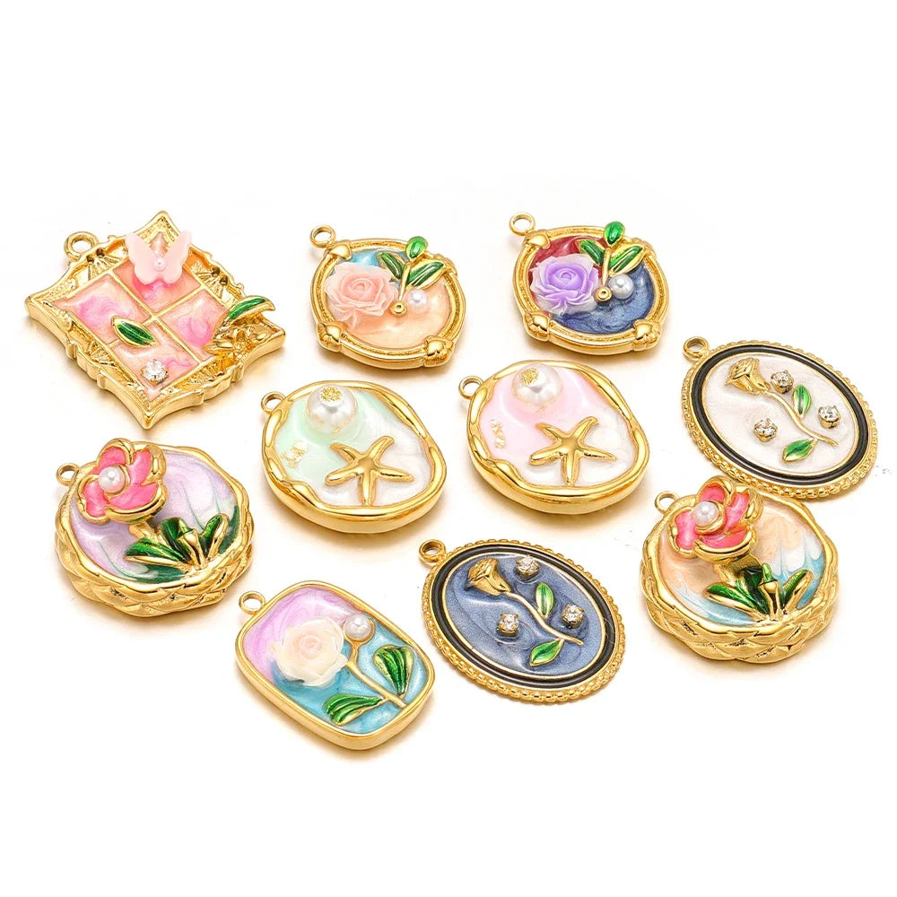 Veloura Macaron Rose Charm Set - Enamel & Stainless Steel