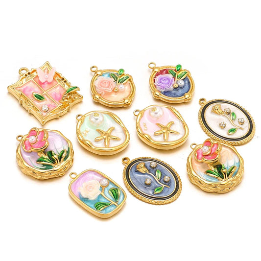 Veloura Macaron Rose Charm Set - Enamel & Stainless Steel