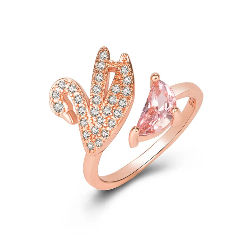 Veloura Swan Zircon Ring - Rose Gold-Plated & Sterling Silver