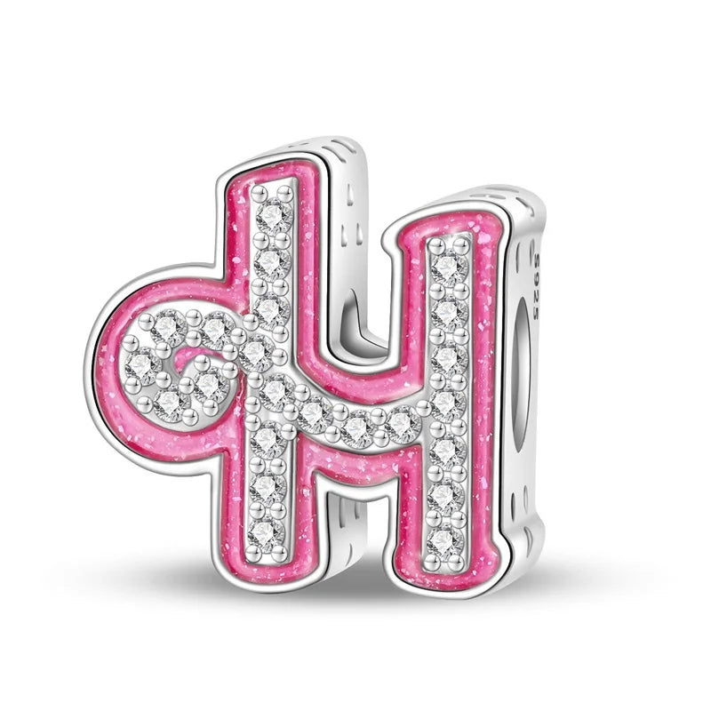 Alphabet Pink Princess Letter Charms Sterling Silver