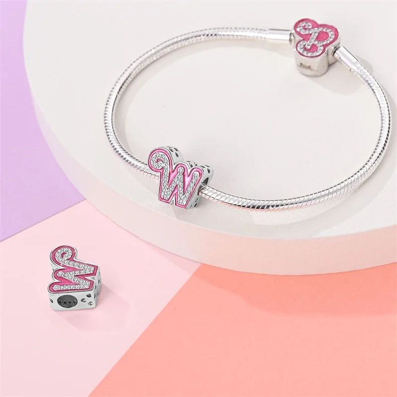 Alphabet Pink Princess Letter Charms Sterling Silver