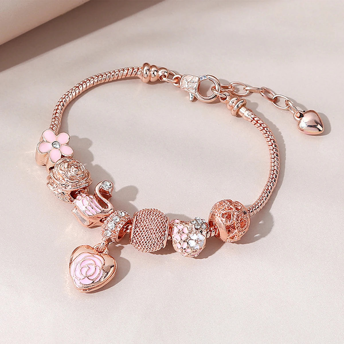 Veloura Oil Drip Rose Heart Bracelet - Luxe Alloy & Beads