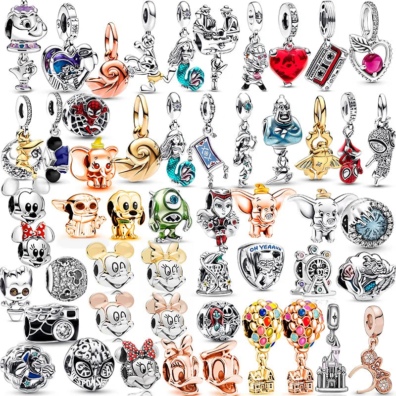 Disney Silver Charms - Mickey, Minnie, Princess, Stitch, Robots, Marvel