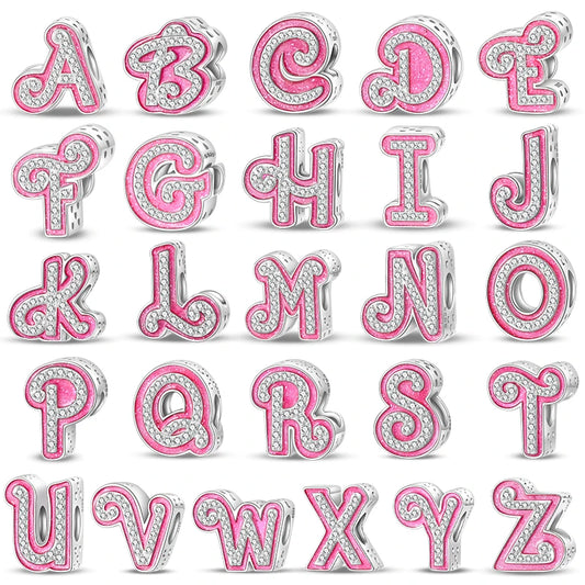 Alphabet Pink Princess Letter Charms Sterling Silver