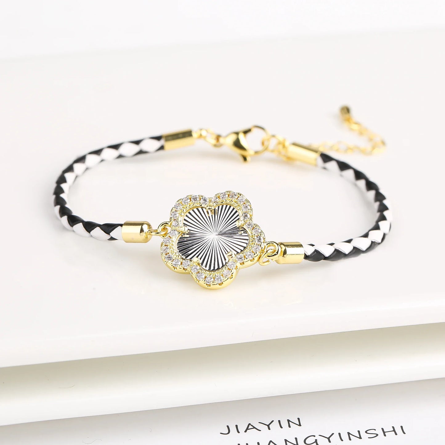 Veloura Five-Leaf Zircon Bracelet - Leather & Luxe Alloy