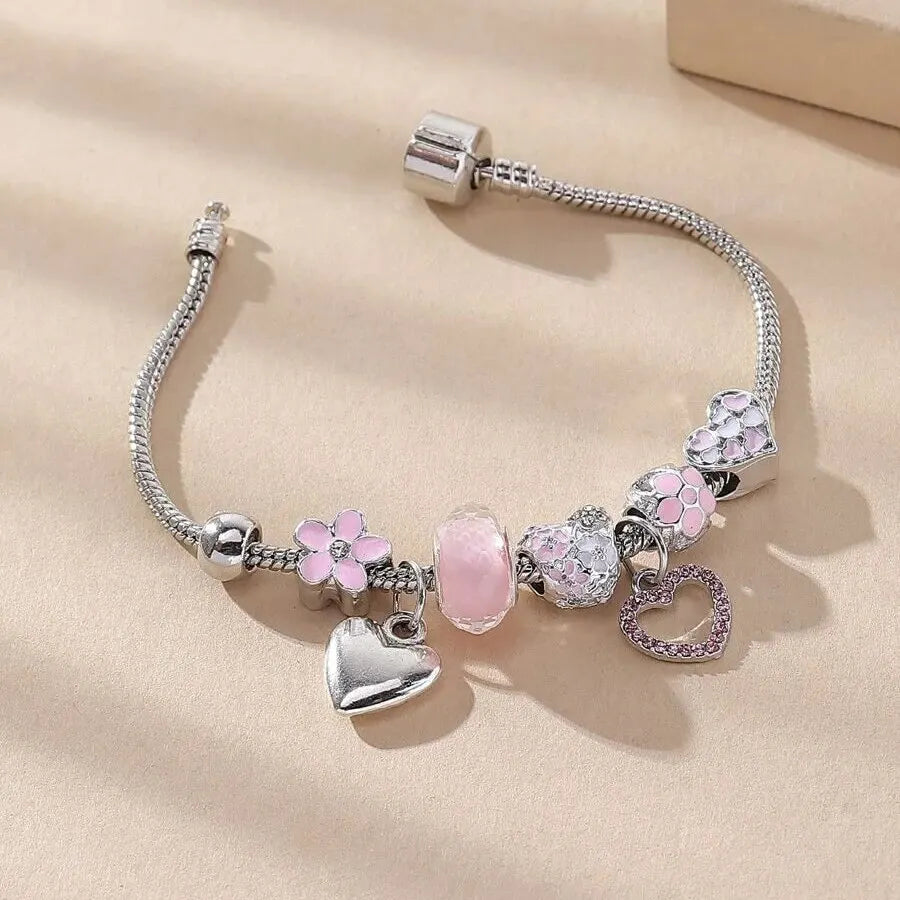 Veloura Love Heart Charm Bracelet - Crystal & Sterling Silver