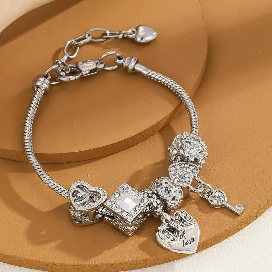 Veloura Love Heart Charm Bracelet - Crystal & Sterling Silver