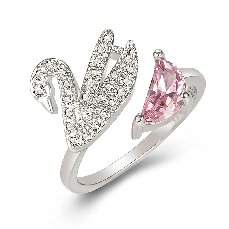 Veloura Swan Zircon Ring - Rose Gold-Plated & Sterling Silver