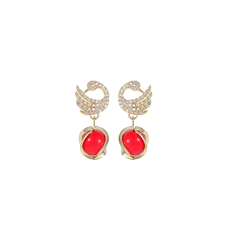 Veloura Scarlet Swan Earrings – Red Eye Stone Elegant Swan