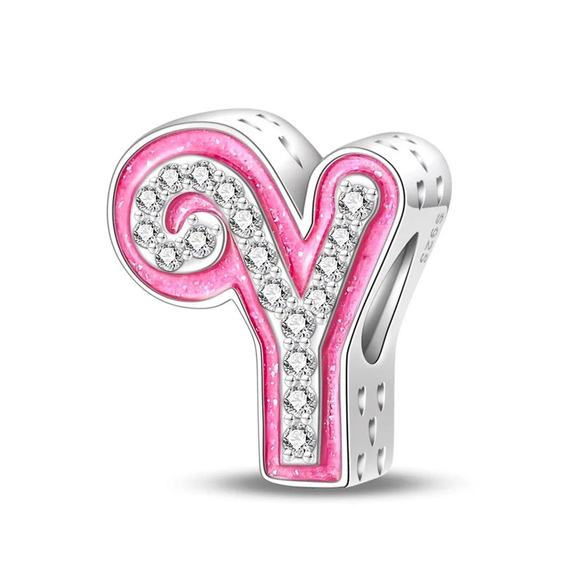 Alphabet Pink Princess Letter Charms Sterling Silver