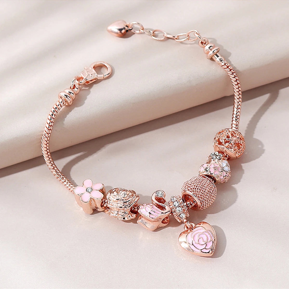 Veloura Oil Drip Rose Heart Bracelet - Luxe Alloy & Beads