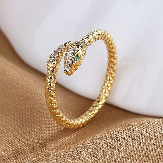 Veloura Serpent Zircon Ring - Gold-Plated Stainless Steel