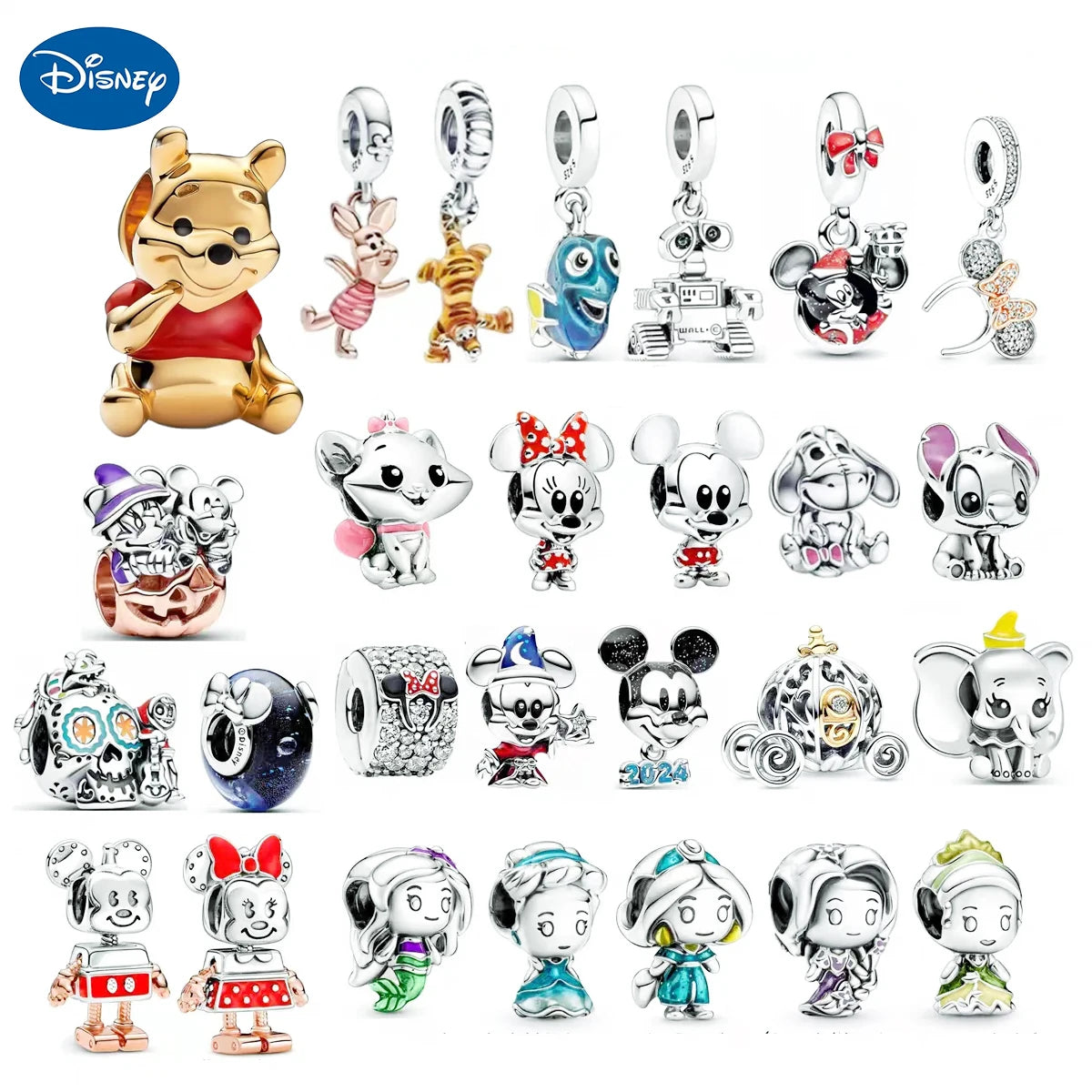 Disney Silver Charms - Mickey, Minnie, Princess, Stitch, Spiderman